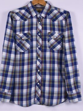 Roebuck & Co Blue Plaid Western Flannel Shirt L